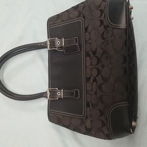 COACH Classic Logo Jacquard and Leather Satchel Bag  #F06366